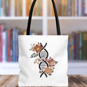 DNA Helixフローラルトートバッグ、トートバッグの美しさ、女性科学者、DNAギフト、化学ギフト、女性科学者ギフト、キャンバストートバッグ