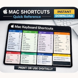Mac Keyboard Shortcuts Cheat Sheet | MacOS Quick Reference Guide | Printable Shortcuts Chart | Instant Download | Bonus Dark Mode Version