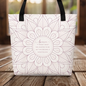 Bolsa tote com citação inspiradora corajosa com design de mandala, presente de melhoras em breve, pacote de quimioterapia, rosa
