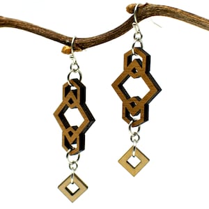 Geometric Earrings, Two-Tone Wood and Sterling Silver, Handmade, Matching Necklace Available, Modern Jewelry, Gift for Mom, Sister, Friend