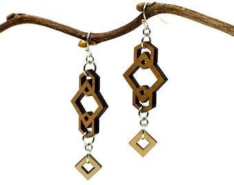 Geometric Earrings, Two-Tone Wood and Sterling Silver, Handmade, Matching Necklace Available, Modern Jewelry, Gift for Mom, Sister, Friend