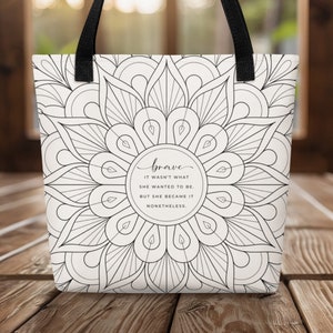Sacola com citação inspiradora corajosa com design de mandala, presente de melhoras em breve, pacote de cuidados de quimioterapia, preto e branco