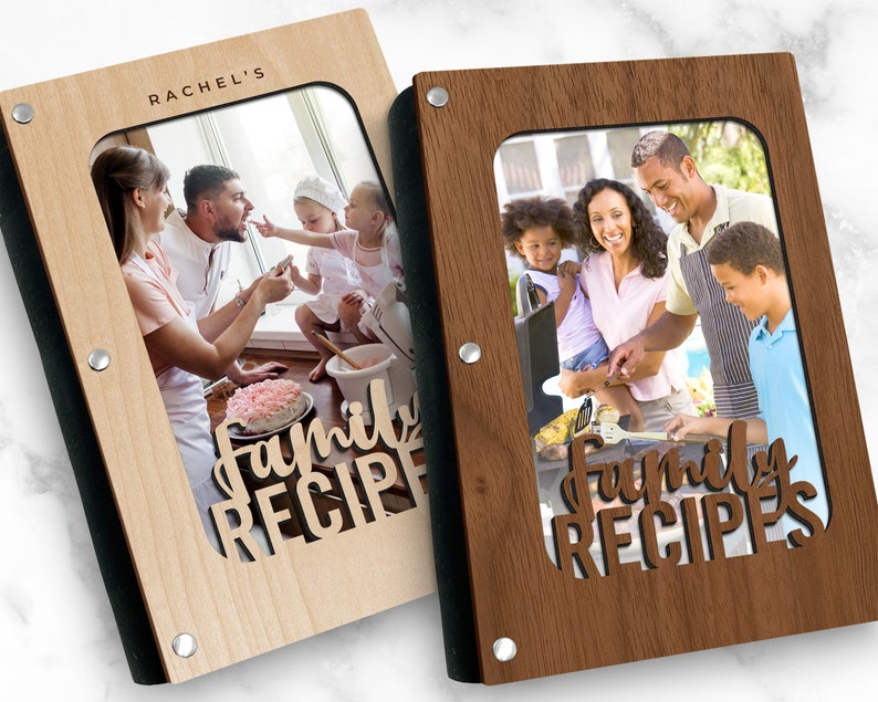 Personalized family recipe books with wood covers