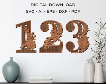 Floral Table Numbers Digital Download, Make Your Own Wedding Table Numbers with Stands, Layered Files for Laser or Vinyl Cutting