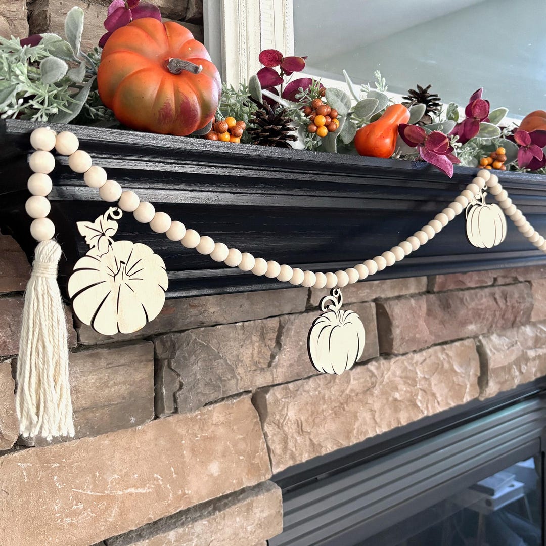 Fall Garland Mantel Decoration With Pumpkin Gourd Charms and Wood Bead ...