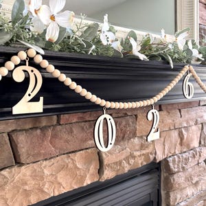 2026 Graduation Garland with Wood Charms for High School or College Graduation Party or Celebration, Decoration for Mantel, Doorway, Window