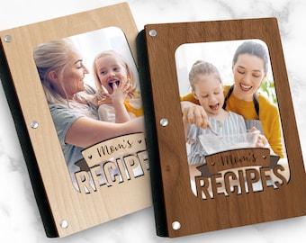 Regalo de Navidad para mamá que cocina, libro de recetas para mamá, tapa de madera con funda para fotos, tarjetas de recetas en blanco, regalo para hijos adultos.