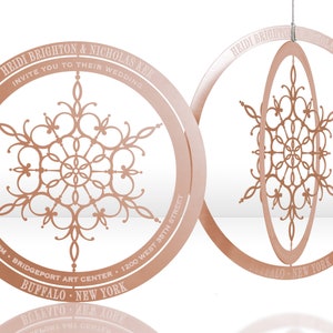 3D Metal Snowflake Wedding Invitation: Silver, Gold, or Rose Gold Metal Invitation Doubles as an Ornament that Guests Keep image 4