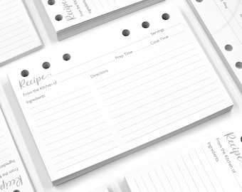 A6 Recipe Card Paper Refill Packs for Recipe Books with 6 Ring Binders