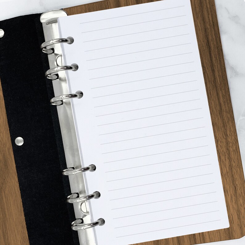 Laser cut walnut or maple wood journal with A6 personal 6 ring binder and lined pages