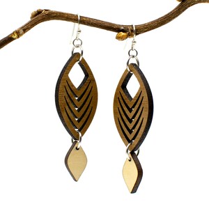 Curved Chevron Earrings, Two-Tone Wood and Sterling Silver, Handmade, Matching Necklace Available, Gift for Mom, Grandma, Sister, Friend