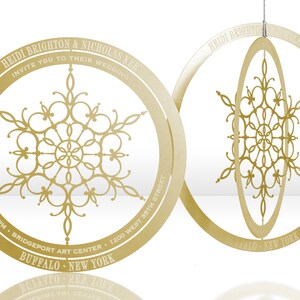 3D Metal Snowflake Wedding Invitation: Silver, Gold, or Rose Gold Metal Invitation Doubles as an Ornament that Guests Keep image 2