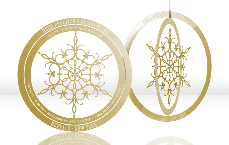 3D Metal Snowflake Wedding Invitation: Silver, Gold, or Rose Gold Metal Invitation Doubles as an Ornament that Guests Keep image 2