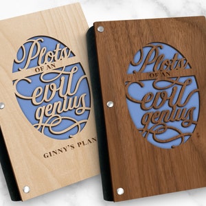 Personalized Funny Journal, Plots of an Evil Genius, with Refillable A6 Binder and Cork Binding, Customize with any Name