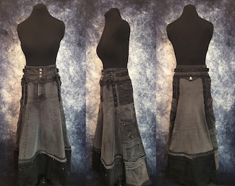 Long Recycled Denim Skirt with 20 Pockets