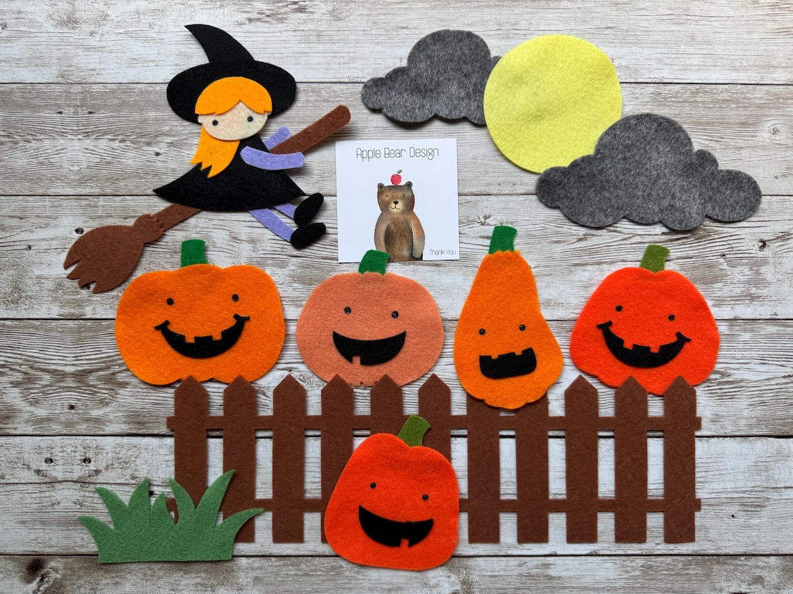 Children Felt Board Story Song Set: Five Little Pumpkins Sitting on the ...