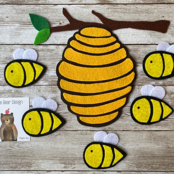 Felt Board Song Set: Here is the bee hive song/ 5 little honey bees rhyme