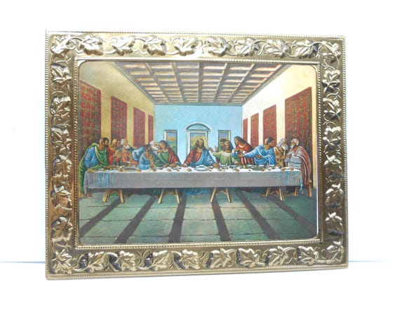 Vintage Picture In A Brass Frame The Last Supper Etsy