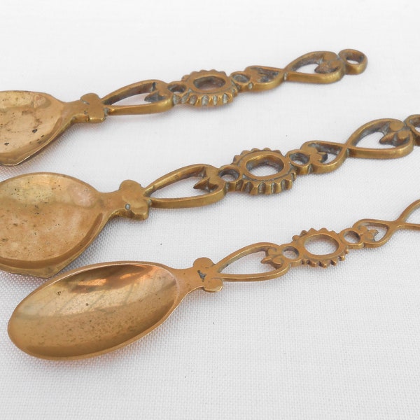 Three Brass Decorative Spoons - Welsh Love Spoons -  Brass Loving Spoons - Large Spoon Ornament