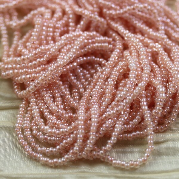 11/0 Crystal Luster / Peach Color Lined Czech seed beads - 1 hank - 12/20", shiny blossom beads