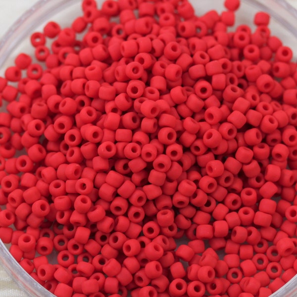 20g 8/0 Frosted Scarlet Matsuno Seed Beads - 20grams - spectacular, matte bright red color, ceramic look