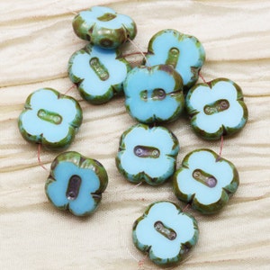 10pcs 12mm Blue Turquoise / Picasso Table Cut Chunky 4-Leaf Clover / Flowers Czech Glass Beads