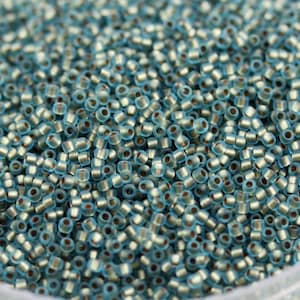20g 15/0 Matte Aqua / Gold Lined Toho Seed Beads, metallic glass beads. superior quality, micro seed beads, Toho 995FM