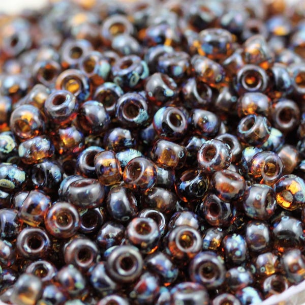 30g 6/0 Dark Topaz Picasso Miyuki Seed Beads - 30grams - spectacular color, earthy color...