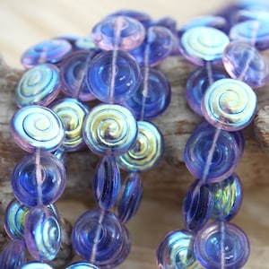NEW!!! 10pcs 13mm Rose - Sapphire AB Spiral Shell / Snail Czech Glass Beads