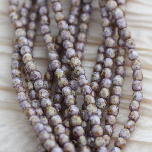 100pcs 4mm Lila Gold Luster Faceted Round Czech Glass Beads - fabulous Picasso  colors...