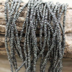 Full hank!  11/0 Jet Moon Picasso Czech seed beads - 12/20&quot; hank, Moon Picasso seed beads, natural beads, rustic beads