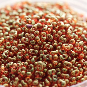 Discontinued! 25g 2x4mm Raspberry Gold Luster Peanut Japanese Glass Beads, peanut beads, berry beads, Matsuno beads