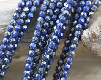 100pcs 4mm Navy Blue / Silver Picasso Faceted Round Czech Glass Beads - fabulous Picasso  color...