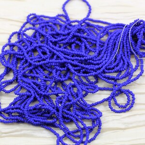 11/0 Matte Royal Blue Czech seed beads - 1 hank - 12/20&quot;, ceramic beads, frosted seed beads