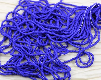 11/0 Matte Royal Blue Czech seed beads - 1 hank - 12/20", ceramic beads, frosted seed beads