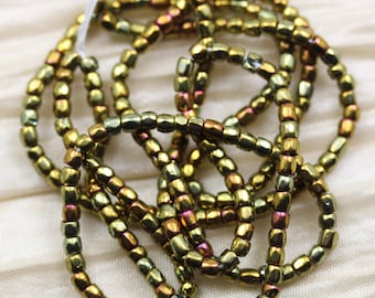 Rare find 9/0 3Cut Metallic Gold Iris Czech seed beads - 1 strand 18"