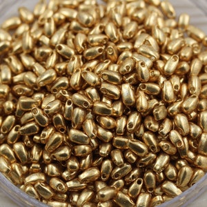 30grams Fancy Color 3x5.5mm Duracoat Galvanized Gold Miyuki Long Drop Beads - 30grams, fringe beads, tear drops, color 4202