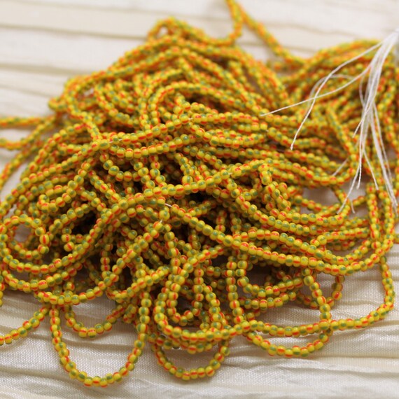 Green red yellow striped seed bead Old guys young girls facial