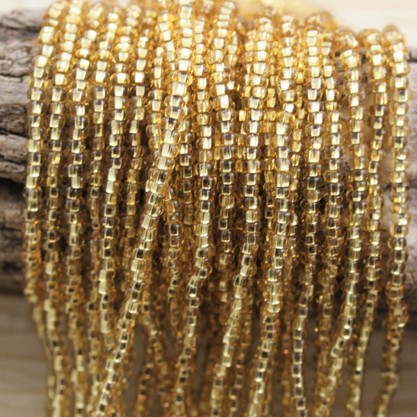 8/0 Light Gold / Silver Lined Czech Seed Beads - 6/20", classy beads, accenting beads, great contrast...