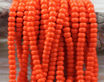 1/0 Dark Orange Czech Seed Beads - Look like Trading African Beads - 1 strand 20" long, Chunky Czech glass beads, crow beads