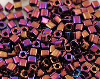 Discontinued! 30g 4mm Higher Metallic Amethyst Cubes Toho Seed Beads - 30 grams, superior quality, Toho 502