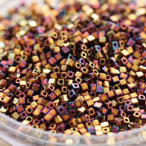 Discontinued! 20g 1.8mm Metallic Gold Iris Cubes Miyuki Seed Beads - 20 grams, Miyuki 462