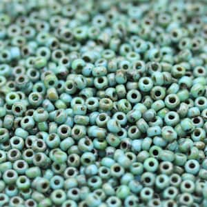 20g 11/0 Green Turquoise Picasso Miyuki Seed Beads - 20grams - spectacular colors, earthy Picasso beads...