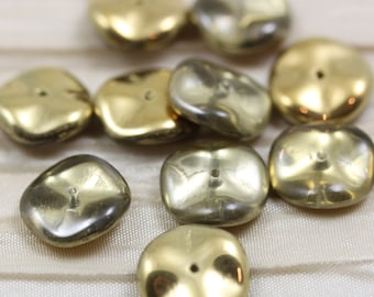 10pcs 12mm Crystal / Amber Gold Ripple Czech Glass beads, wavy discs beads, discs, fresh new shape