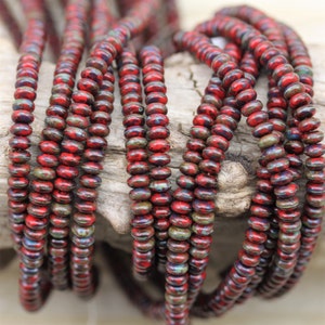 98-100pcs 4mm Opaque Red Picasso Smooth Rondelle Czech Glass Beads, small spacers, Picasso beads, beads for wrap bracelet