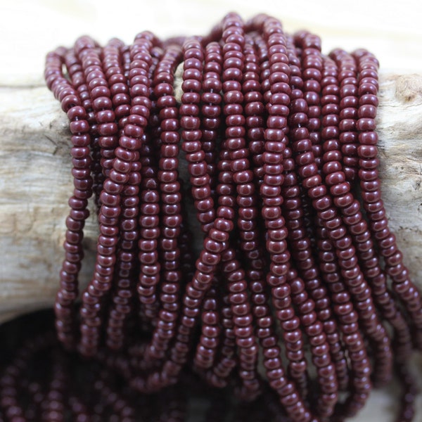 8/0 Maroon Czech Seed Beads - 6/20" hank, rich deep reddish brown color beads