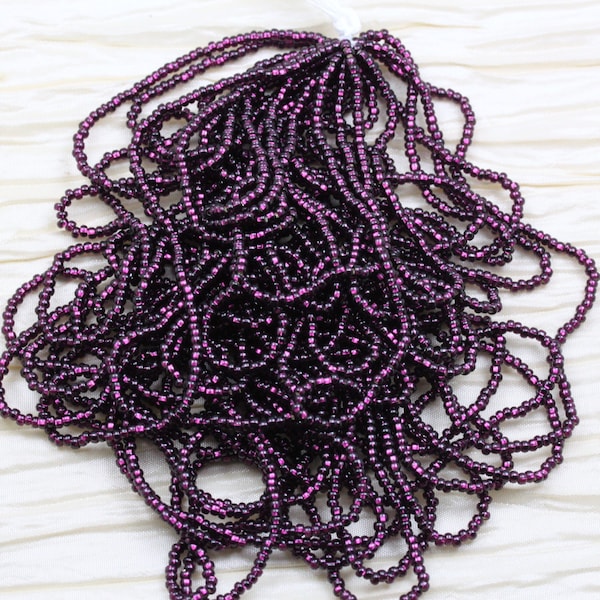 11/0 Deep Amethyst / Silver Lined Czech Seed Beads, full hank -12/20", fabulous firefly effect, and rich color