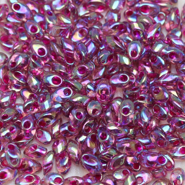 Discontinued! 30g 4x7mm Smoky Amethyst AB / Fuchsia Lined Long Magatama Miyuki Glass Beads, drop seed beads, fringe beads, Miyuki 2170