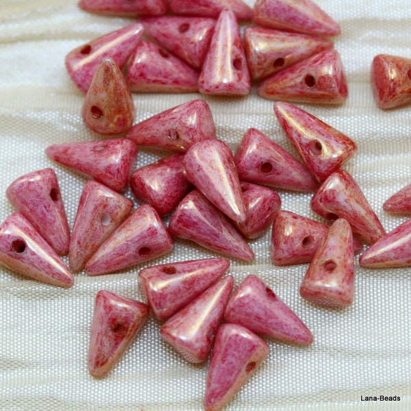 12pcs 5x8mm Pink Gold  Luster Spikes Czech Glass Beads