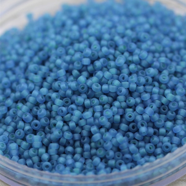 HOT NEW! 20g 11/0 Matte Sapphire / Seafoam Lined Matsuno seed beads - 20grams, cool spring color, ocean surf beads, beached glass style